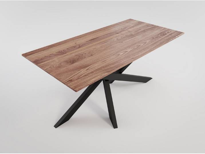 Magnolia Home Esstisch Esstisch ELLEN 160x80cm Walnuss Furnier lackiert schwarzes Kreuzgestel