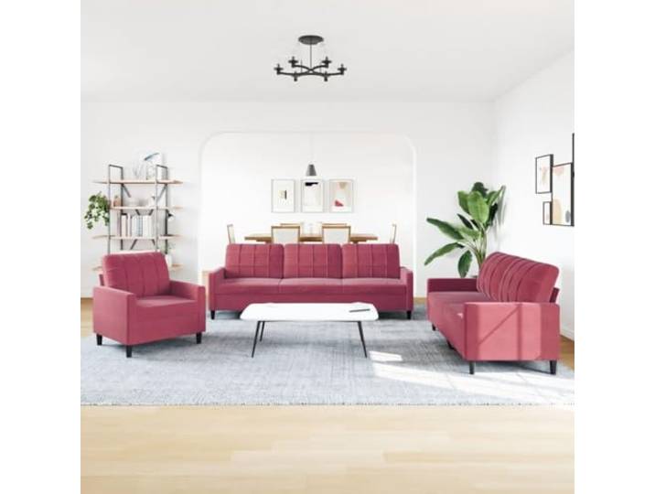 KTHLBRH 3-teiliges Sofa-Set aus Samt in Weinrot Rahmen aus Metall, Füllung aus Schaumstoff, 1 Sofa, 1 2-Sitzer-Sofa, 1 3-Sitzer-Sofa