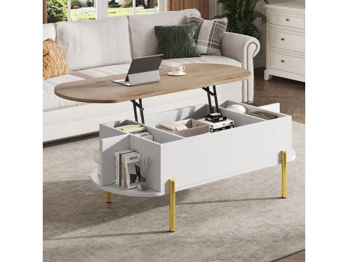 Table basse multifonction relevable 120*50*43 cm hauteur du plateau réglable avec rangement style moderne simple pour salon