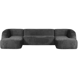 Sofa Sloping U-Form aus Struktursamt, modern, dunkelgrau Mountain, großzügig für 6-7 Personen