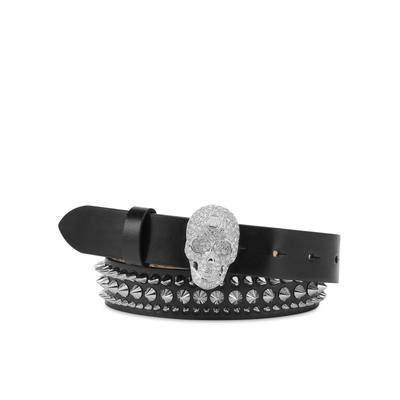 Ledergürtel PHILIPP PLEIN "Skull", Damen, Gr. 70, schwarz (60, crystal), Gürtel Ledergürtel
