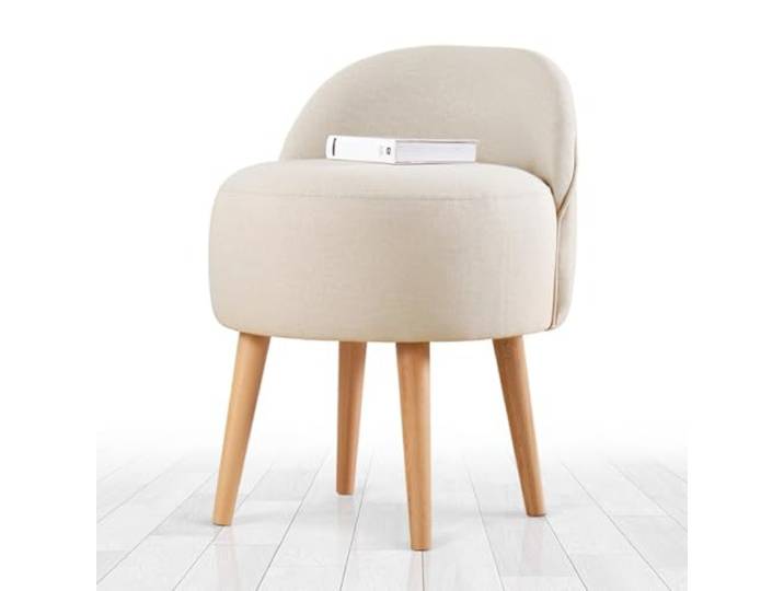 Atelier Del Sofa Eleganter Pouf mit Holzbeinen, cremefarben, 46 x 64 x 46 cm 50% Baumwolle & 50% Leinen, 35% orthopädischer Schaumstoff Skandinavisches Design