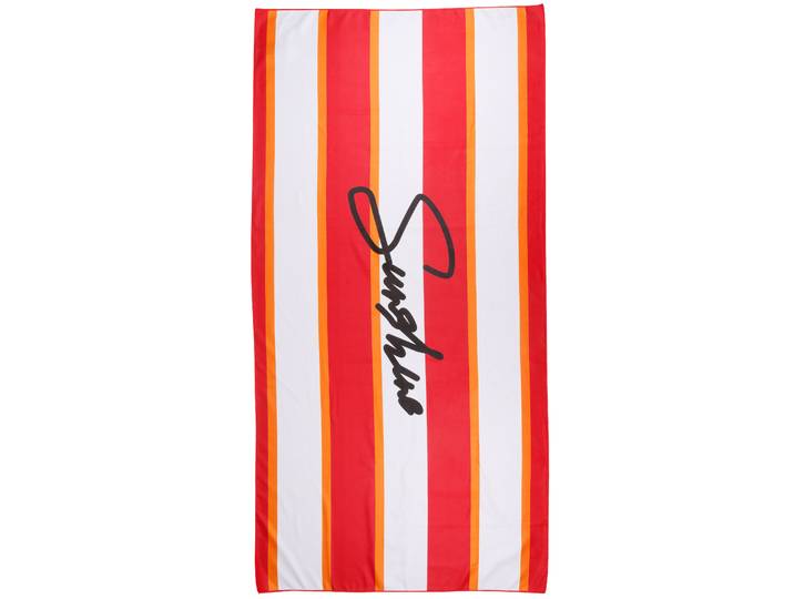 Strandtuch CAPELLI NEW YORK, rot (rot, orange), B:80cm L:160cm, Frotteevelours, Obermaterial: 88% Polyester, 12% Polyamid, Handtücher, Strandtuch, Pflegeleicht, schnell trocknend, saugt Feuchtigkeit gut auf