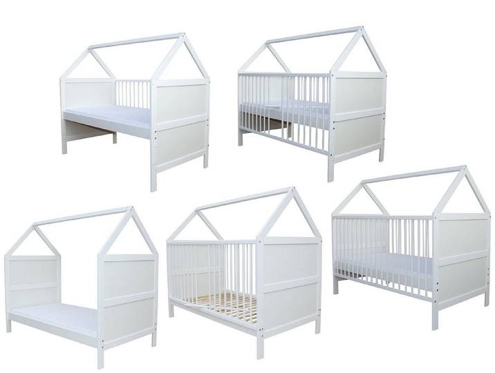 Micoland Kinderbett Babybett Kinderbett Juniorbett Bett Haus 140x70 cm mit Matratze weiß, mit Matratze