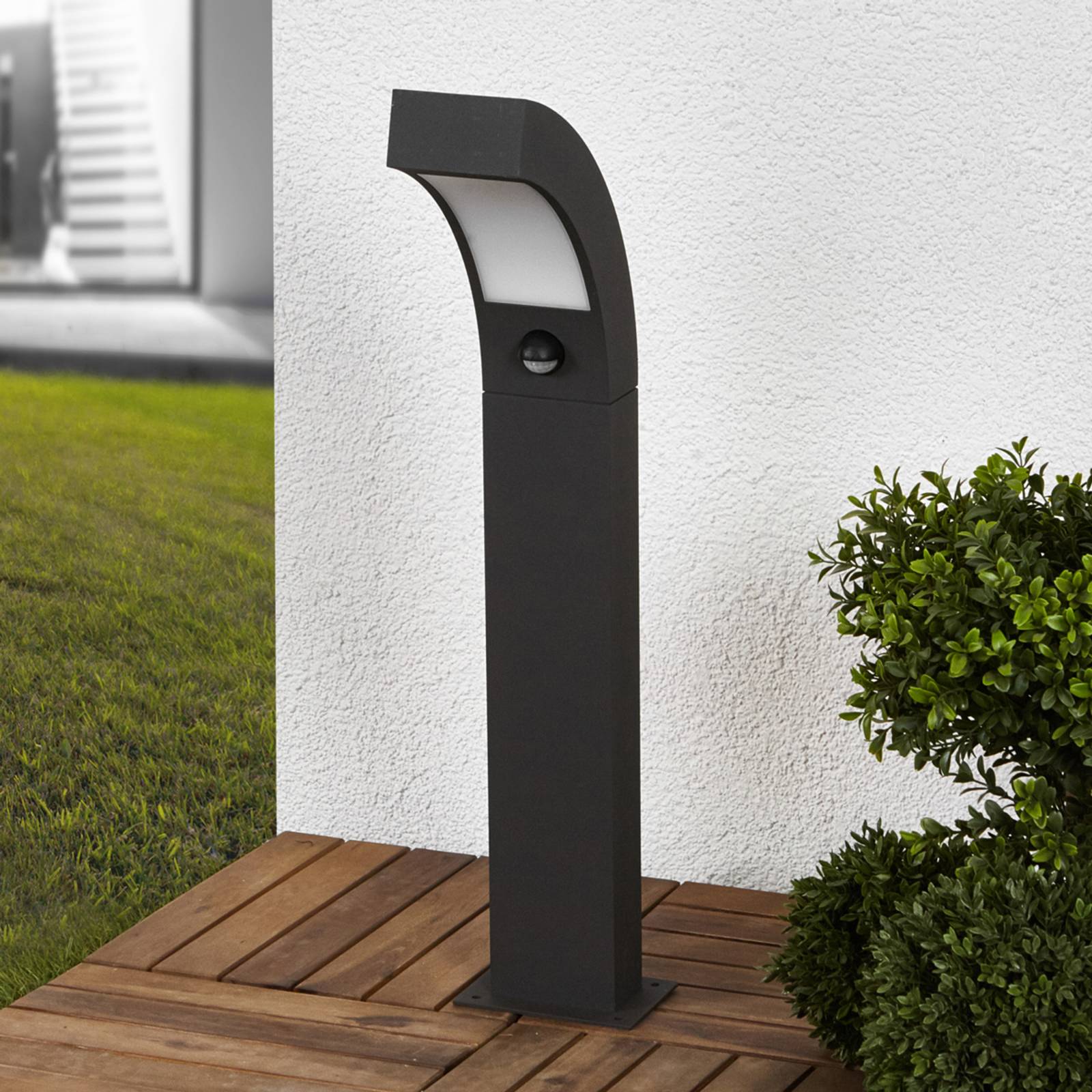 Lucande LED pedestal light Lennik, sensor, 60 cm, anthracite LENNIK, Black, Aluminium, Modern, Outdoor lights