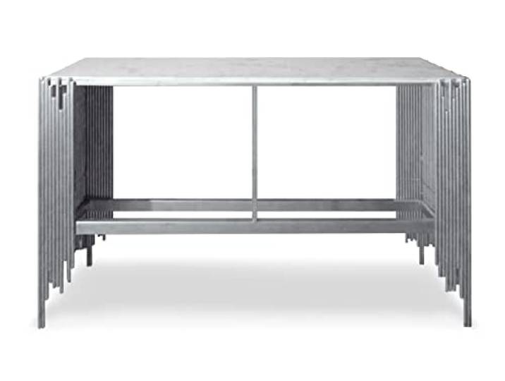 Konsole Design Falbala Marmor Weiß und Metall Silber