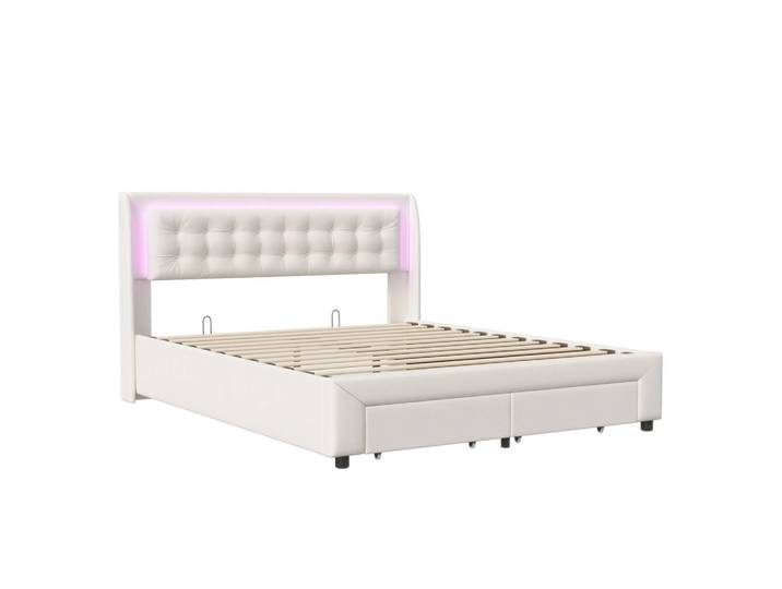 Polsterbett 180x200 cm, Beige, LED-Beleuchtung, Samt, Mode, 180x200 cm, Schlafzimmer, Betten, Polsterbetten
