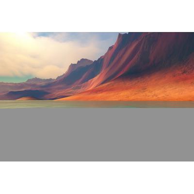Fototapete PAPERMOON "GEBIRGE-SEE-BERGE WALD HIMMEL WASSERFALL SONNE WOLKEN", bunt, B:4m L:2,6m, Vlies, Tapeten