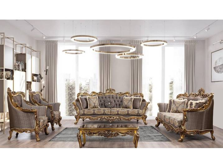 JVmoebel Sofa Elegante Polstermöbel Garnitur in Grau aus nachhaltigen Materialien, Set 5 Teile, Made in Europa