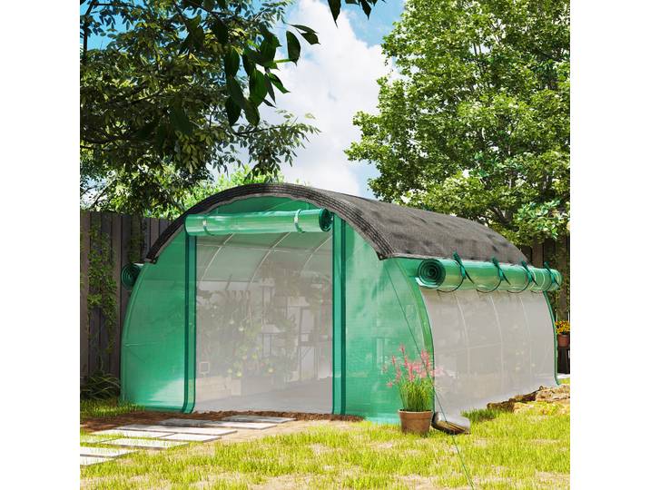 Outsunny Tunnel Polytunnel 4x3x2m Plastique Vert Cadre Acier