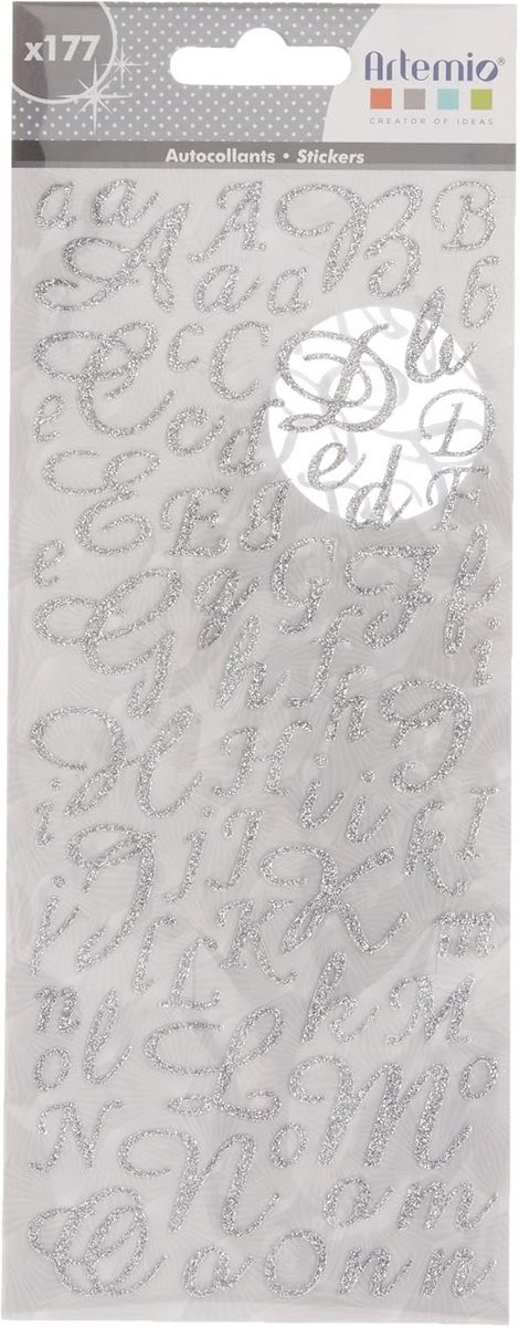 Zelfklevende Glitter Alfabet Stickers Zilver voor Handwerk en Decoratie