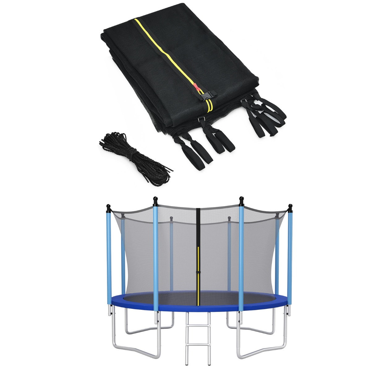 Costway Trampoline Veiligheidsnet met Dubbele Rits en Beschermende Gespen, Diameter: 366 cm
