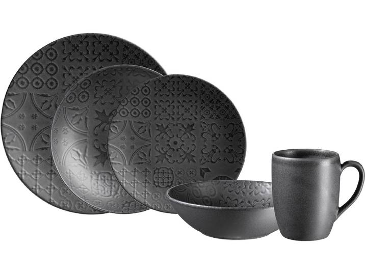 Tafelservice MÄSER Tiles 10-teilig , schwarz, 10 tlg., Geschirr-Sets, Tafelservice