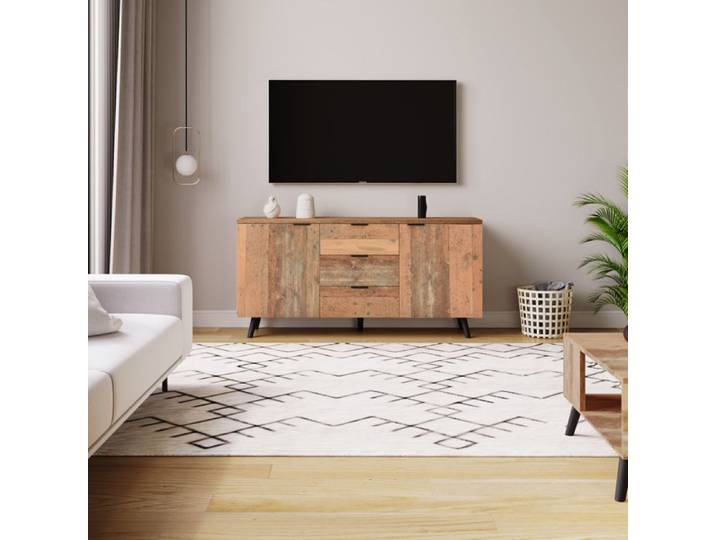 Feuille épaissie Meuble TV à écran latéral avec étagères réglables commode armoire verticale casier trois tiroirs convient po