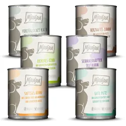 MJAMJAM Mixpaket 6 x 800g Dose Hundenassfutter Mixpaket II - Huhn & Ente, Rind, Pute, Kalb, Truthahn, Lamm