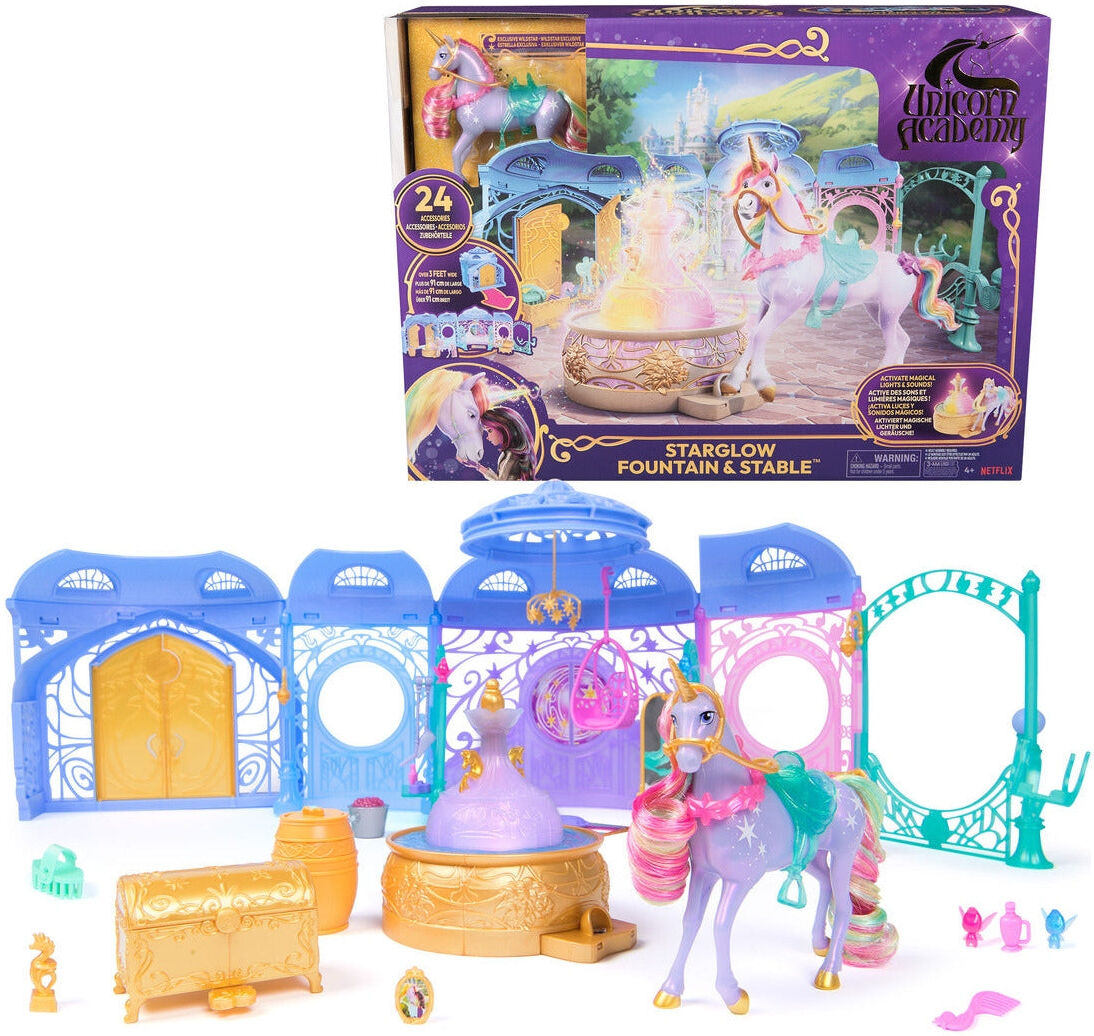 Spin Master Unicorn Academy Starglow Fountain ; Stable Playset with Wildstar - 91 cm Wide - For Kids