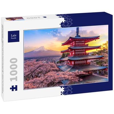 Lais Puzzle Fujiyoshida, Japan Schöne Aussicht auf den Mount Fuji und die Chureito-Pagode bei Sonnenuntergang, Japan im Frühling mit Kirschblüten 1000