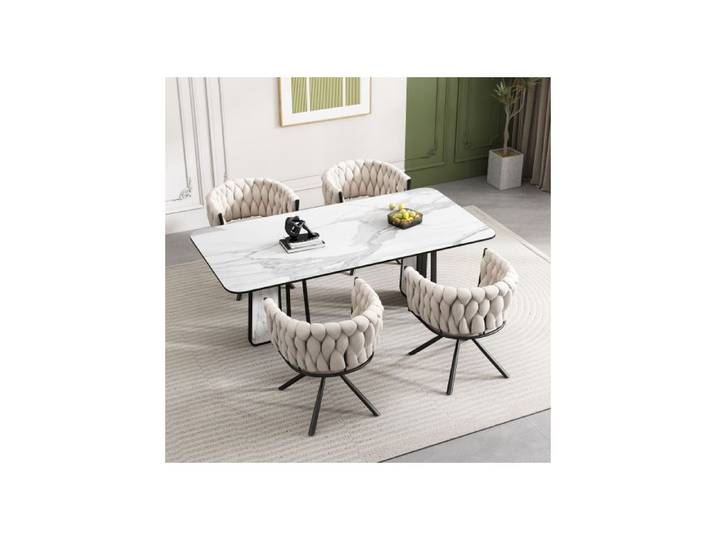4-Piece Velvet Dining Chair Set Casual Swivel Chairs with Four Metal Support Legs Beige