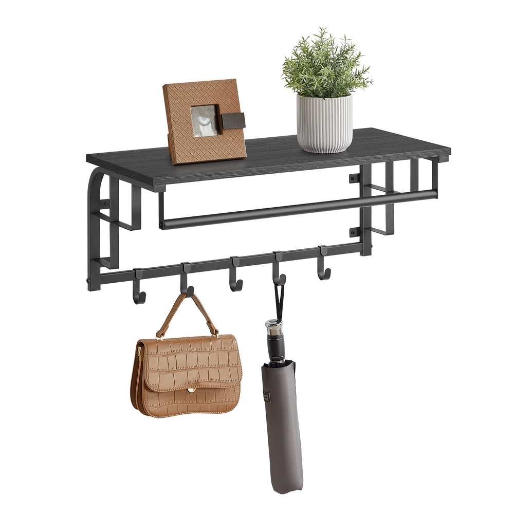 VASAGLE Wandgarderobe mit 5 Haken anthrazitgrau-schwarz LCR012B13