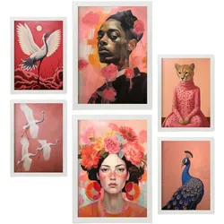 POSTER Set Mit 6 Natürliche Rose In Vielseitiger Stil A3 & A4 Weißer Rahmen