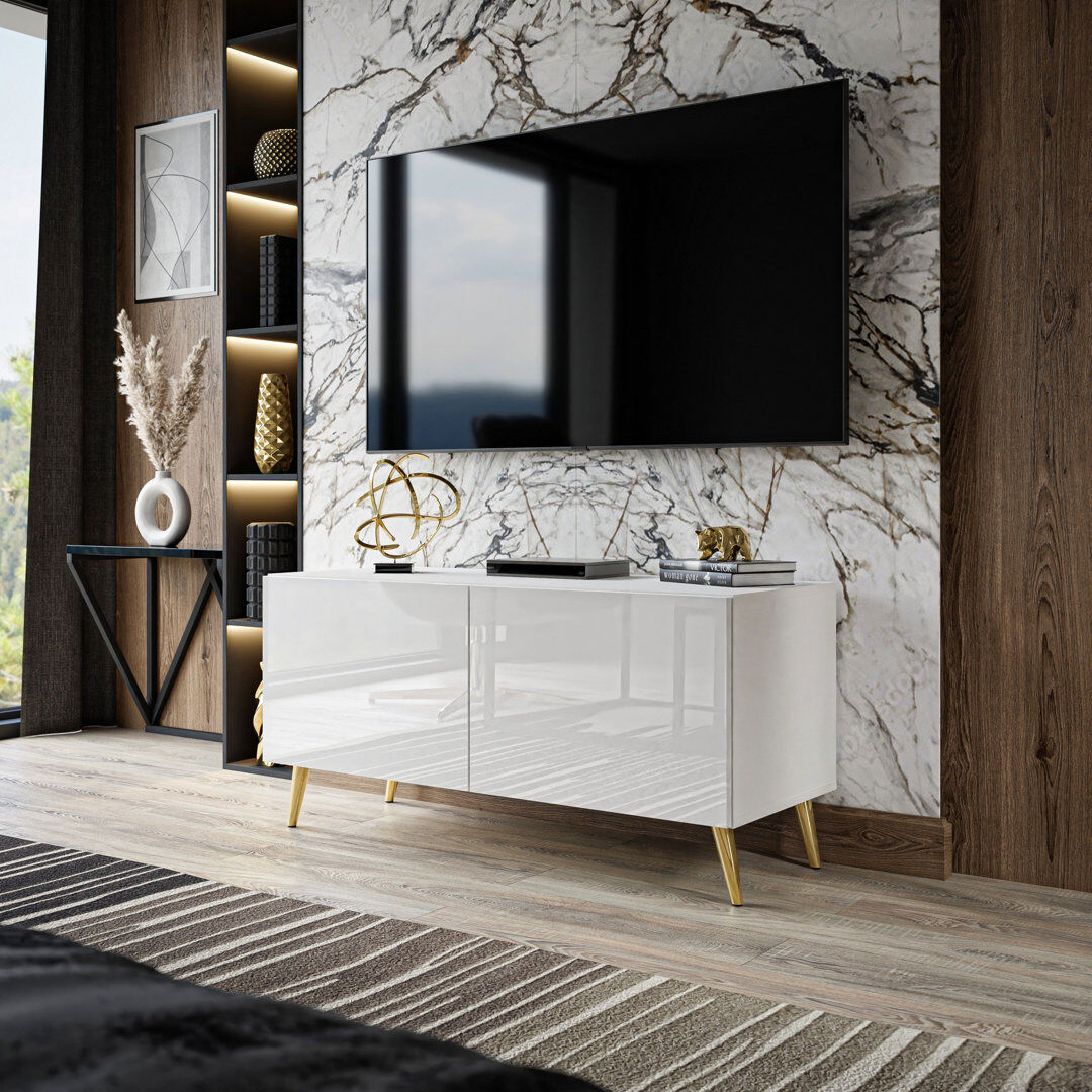 George Oliver Gabrie TV Lowboard for TVs up to 42" White/Gold 88"