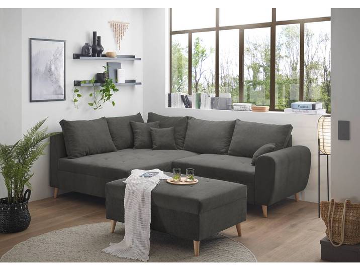 Ecksofa Capstone Grau Cordstoff Fjella 249 x 94 x 175cm Ottomane davorstehend links ohne Hocker Skandi