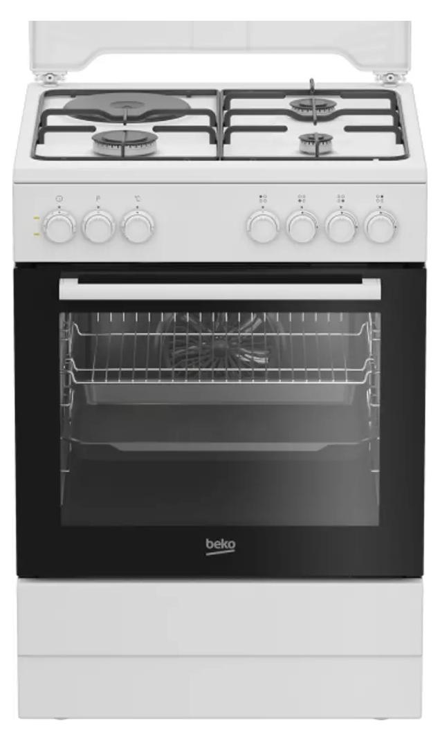Beko FBS63031WCS, Freistehender Herd, Weiß, Drehregler, Weiß, Vorderseite, Boden