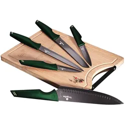 BerlingerHaus Set of 5 kitchen knives with cutting board, Küchenmesser, Schwarz