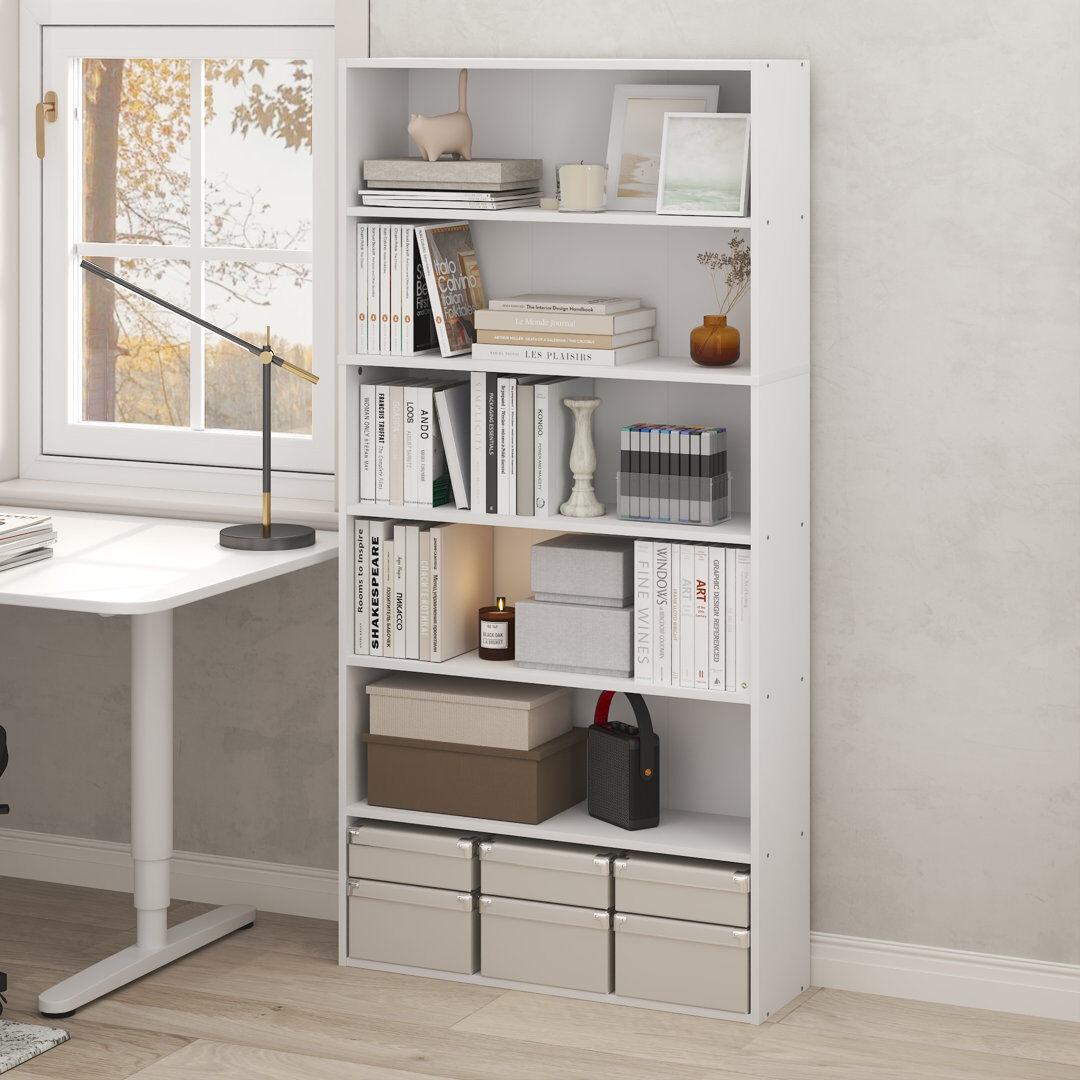 Wade Logan Tani Book Shelf, 6-Tier Bookshelf, Bookcase with Open Storage Shelf, 23.9 x 80.0 x 160.0 cm, for Home Office, Bedroom, Living Room, Espresso White 160.02cm H X 80.01cm W X 23.88cm D