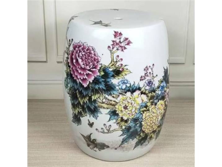 Keramik-Gartenhocker Jingdezhen Porzellan Trommelhocker als Beistelltisch Hochwertiges Porzellan, vielseitiger Trommelhocker für Innen- und Außenbereich(E)