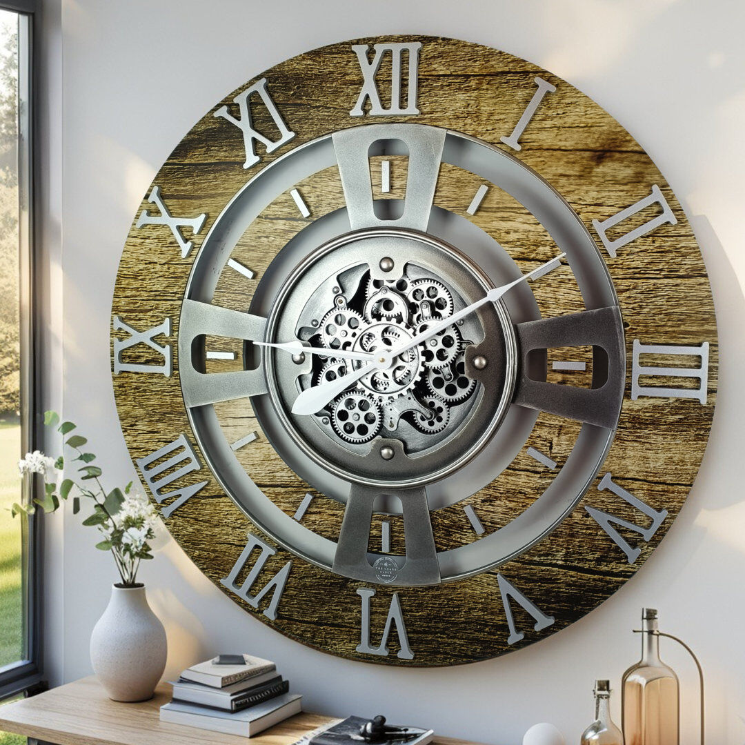The Gears Clock Solid Wood Wall Clock Gold Antique Large 61cm