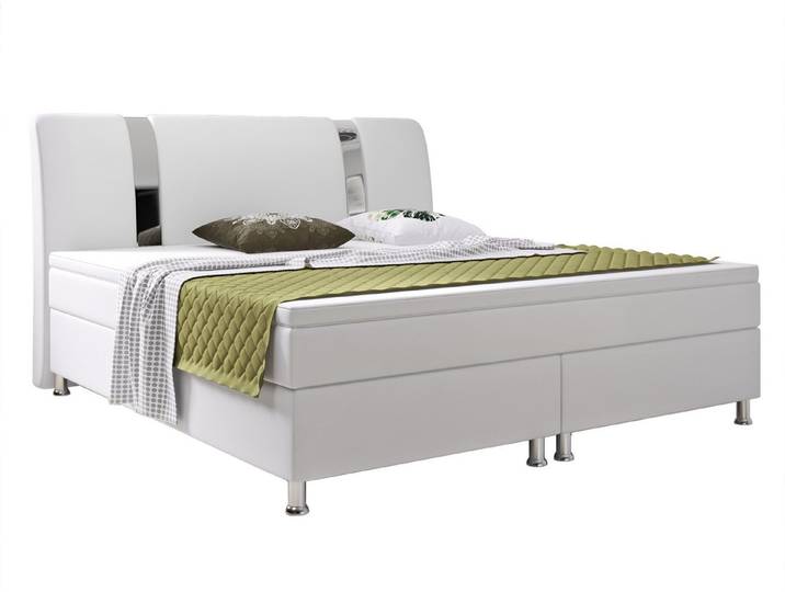 inter Boxspringbett R1 Kunstleder mit 7 Zonen Taschenfederkernmatratzen und Topper (180x200 cm, Weiß mit 7 Zonen Taschenfederkernmatratzen und Topper), Taschenfederkern-Komfort, gepolstertes Kopfteil, inklusive Matratzen