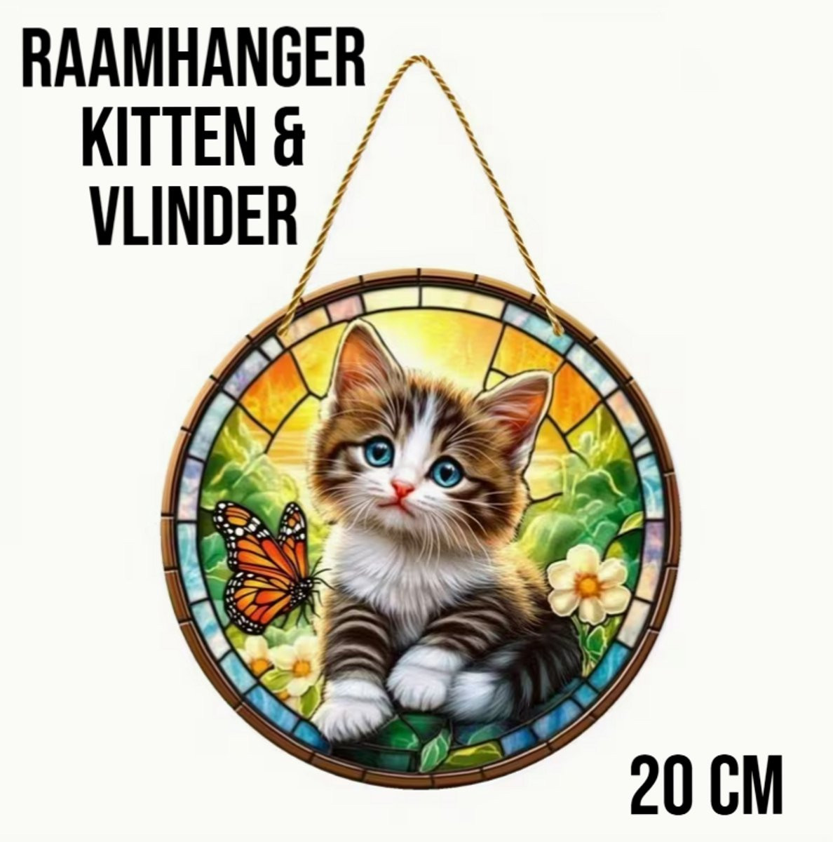 LaGloss Raamhanger Poesje met Vlinder, 20 x 20 cm