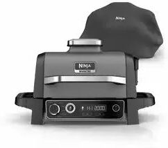 Ninja Woodfire Electric BBQ Grill & Smoker with Cover - Grey, New