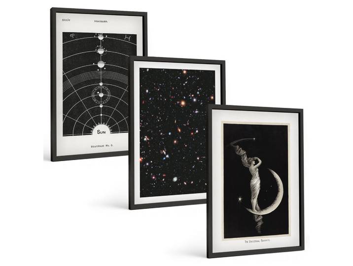 Tulup Bilder SET 3er Set - 40x60 cm Schwarzer Rahmen - Nachtdarstellung des Sonnensystems, Kunststoff, Rechteckig, 40x60 cm, einfache und schnelle Anbringung, Bilder & Rahmen, Bilder
