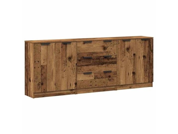 KGFHERENB Sideboard 3er Set Altholz-Optik 180x30x70 cm Holzwerkstoff Flexibles 3er Set Anrichte fürs Wohnzimmer mit viel Stauraum, Türen und Schubladen in edler Altholz-Optik.