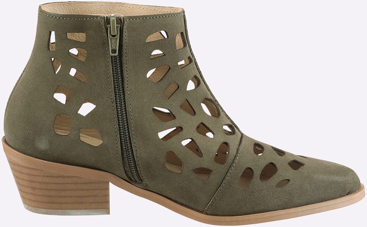 Stiefelette HEINE, Damen, Gr. 36, Leder, khaki, Leder, Rindsleder, Schuhe Stiefelette khaki 36, Leder