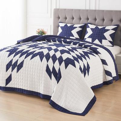 Melange Home Blue Star Patch Quilt Set (3pcs)