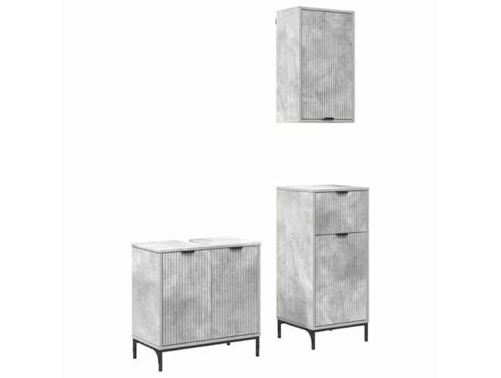 HGPOTUY Badezimmermöbel Set 3 pcs Betongrau Holzwerkstoff Waschtischschrank, Niedriger Schrank, Hoher Schrank, Feuchtigkeitsresistent, Modernes Design