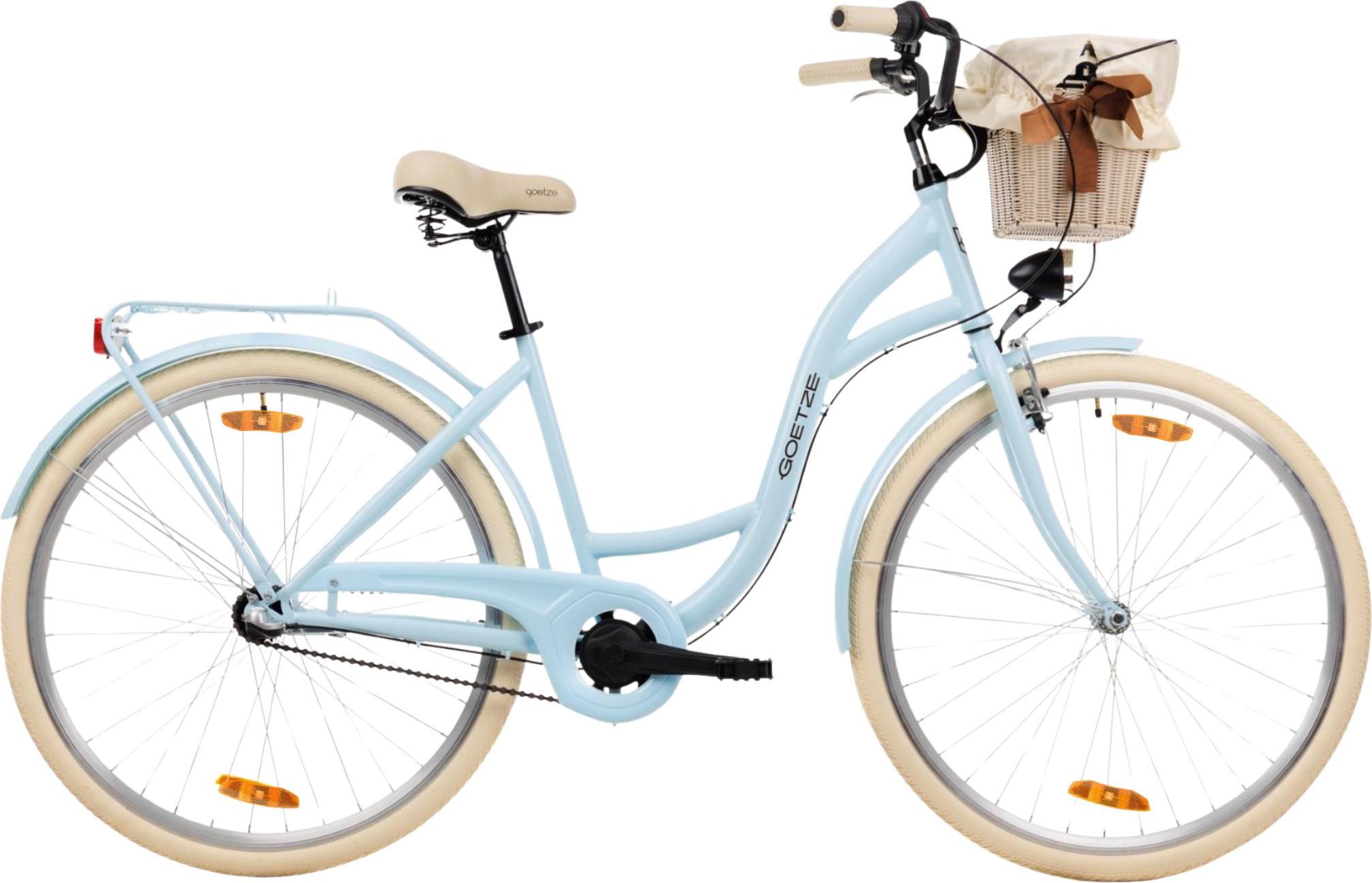 Goetze Style 28 Zoll City Bike, 18 Zoll Tiefeinsteigerrahmen, 3-Gang Shimano Nexus, V-Bremse & Rücktritt, LED-Beleuchtung, Komfortsattel, Rattankorb