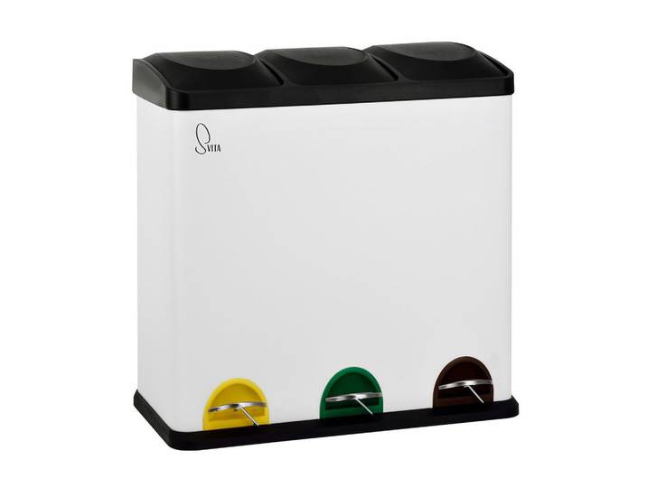 Svita Mülltrennsystem Tc3X20 60 Liter (3x20L) – Mülleimer mit 3 Fächern, Treteimer zur Mülltrennung, Weiß, Metall, Quadratisch, 60x60x33 cm, Haushalt & Reinigung, Reinigung, Mülleimer & Abfallsammler