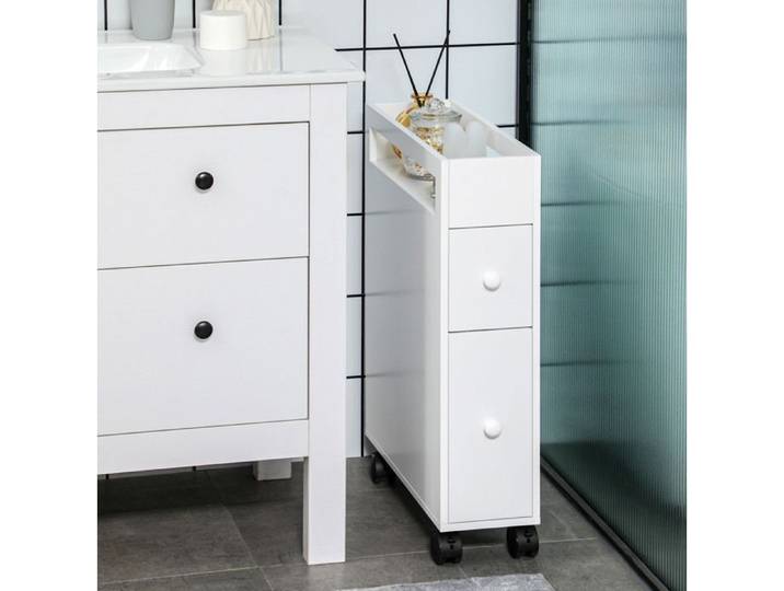 Meuble De Salle De Bain Blanc Desserte Sur Roulettes FloraGrace Pour Salle De Bain Avec 2 Tiroirs 16x49 5x66cm