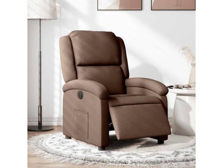 YUTAASU Electric Recliner Chair Brown Fabric 135 Degree Recline, Side Pocket, Wood And Metal Frame, 110 kg Capacity