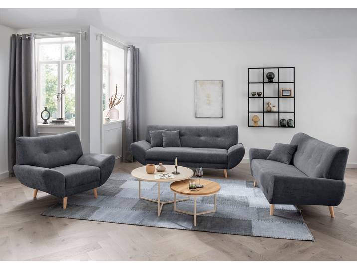 Polstergarnitur HOME AFFAIRE Basta , grau (anthrazit), H:82cm T:87cm, 100% Polyester, Sitzmöbel-Sets, Polstergarnitur