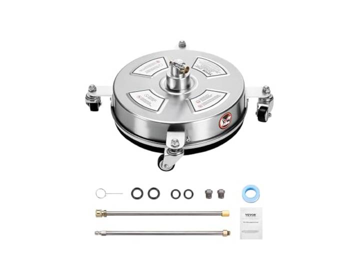 VEVOR Nettoyeur de surface pour nettoyeur haute pression 325 mm\, accessoire nettoyeur sol en acier inox sur roues\, 276 bar max. connecteur 0\,635 cm 2 buses pulvérisation 2 tiges d'extension pour béton