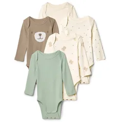 Tchibo - 5 Baby-Bodys mit Mitwachsfunktion - Baby - Gr. 62/68 - dunkelbraun/print