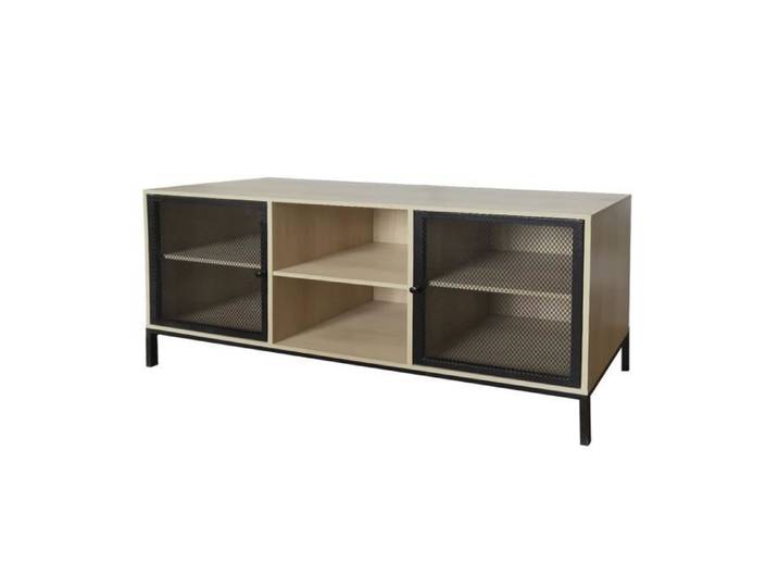 Meuble TV - JUANIO - Coloris naturel/noir - 150x40x60 cm