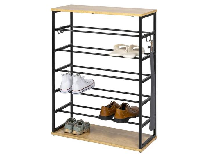eluno Schuhregal, 18 Paar Schuhe, schwarz, Schwarz, Metall, 70x90x28 cm, Garderobe, Schuhaufbewahrung, Schuhregale