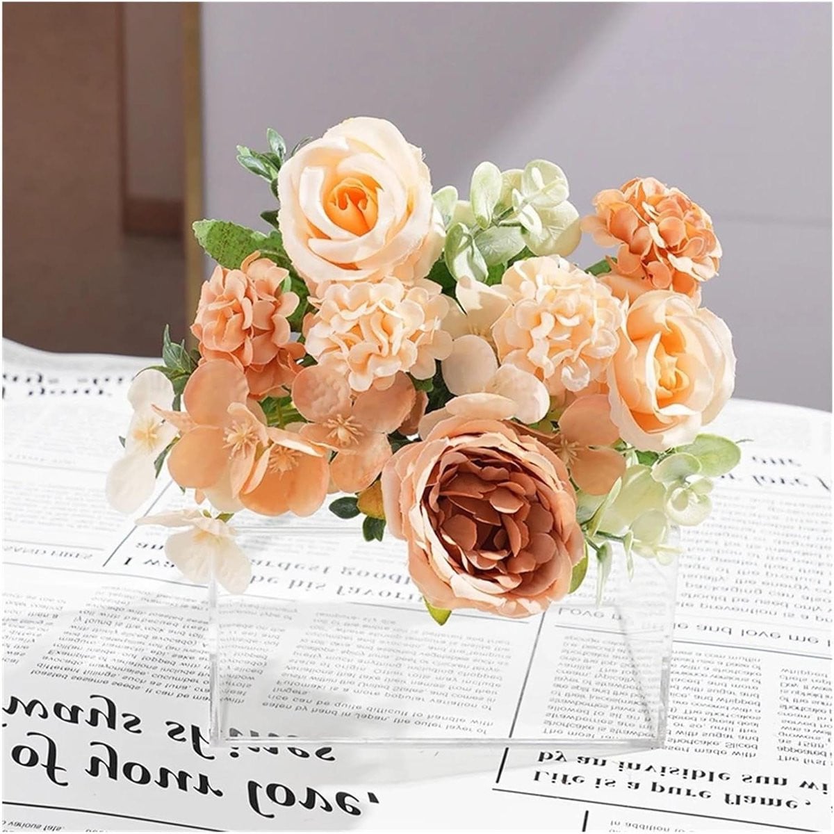Geel kunsthortensia boeket met zijden bloemen en flexibele stelen, 30 cm