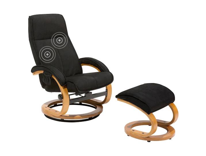 Beliani Massagesessel mit Fußhocker Polyester Schwarz Hero, Holz, 50x102x75 cm, Wohnzimmer, Sessel, Massagesessel